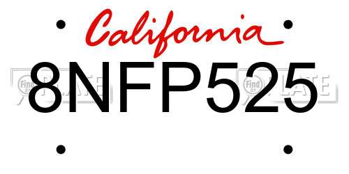 8NFP525 California License Plate
