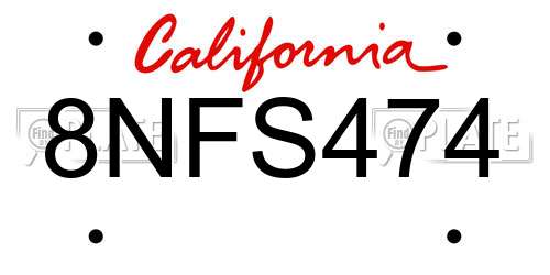 8NFS474 California License Plate