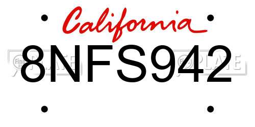 8NFS942 California License Plate