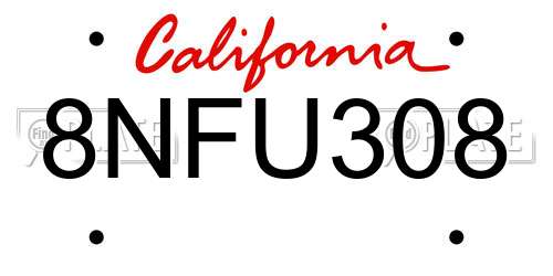 8NFU308 California License Plate