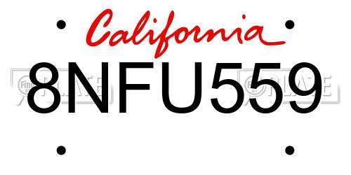 8NFU559 California License Plate