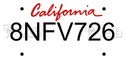 8NFV726 California License Plate