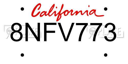 8NFV773 California License Plate