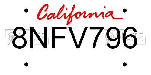 8NFV796 California License Plate