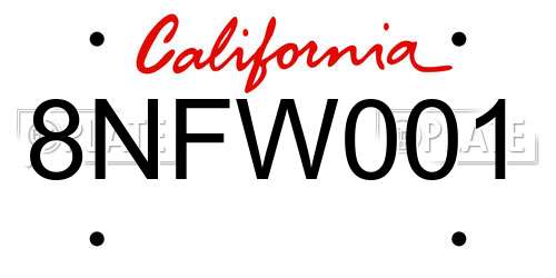 8NFW001 California License Plate