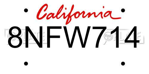 8NFW714 California License Plate