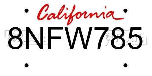 8NFW785 California License Plate