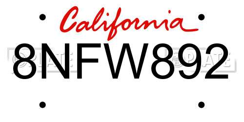 8NFW892 California License Plate