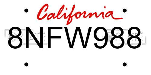 8NFW988 California License Plate