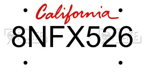 8NFX526 California License Plate