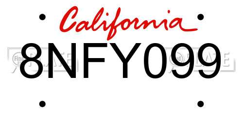8NFY099 California License Plate