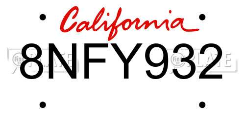 8NFY932 California License Plate