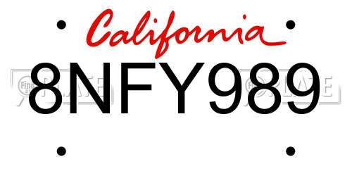 8NFY989 California License Plate
