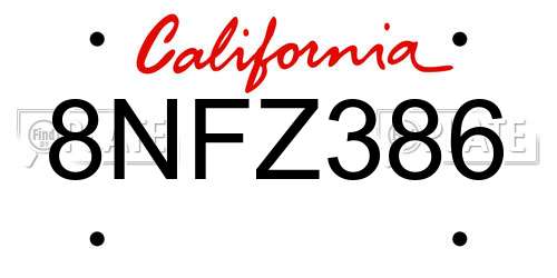 8NFZ386 California License Plate