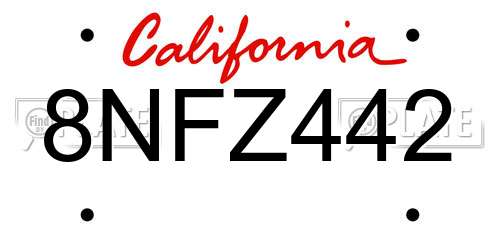 8NFZ442 California License Plate