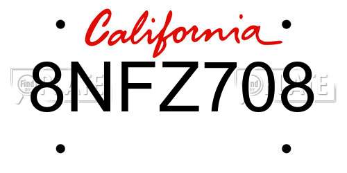 8NFZ708 California License Plate