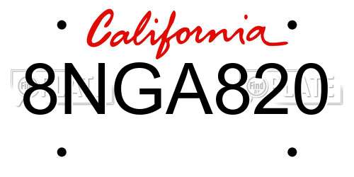 8NGA820 California License Plate