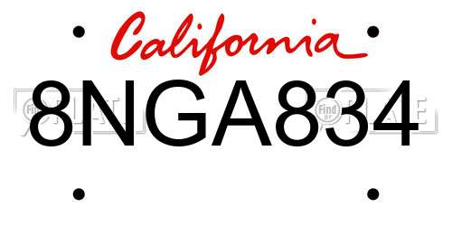 8NGA834 California License Plate