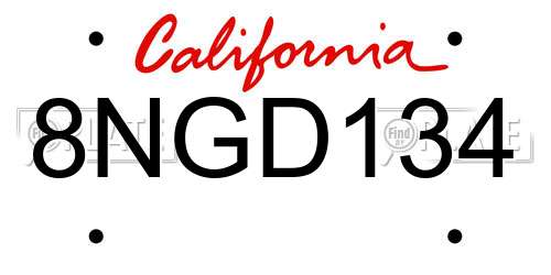 8NGD134 California License Plate