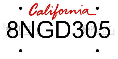 8NGD305 California License Plate