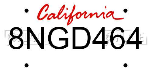 8NGD464 California License Plate