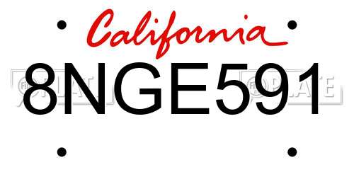 8NGE591 California License Plate