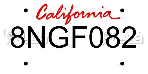 8NGF082 California License Plate