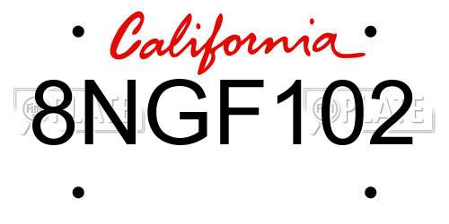8NGF102 California License Plate