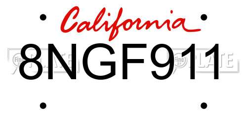 8NGF911 California License Plate