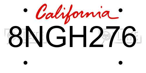 8NGH276 California License Plate