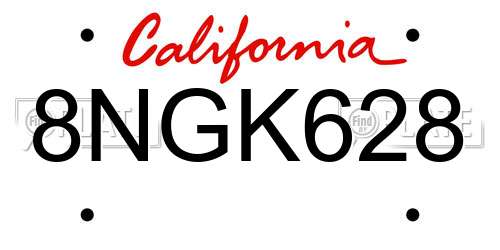 8NGK628 California License Plate