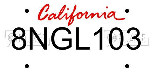 8NGL103 California License Plate