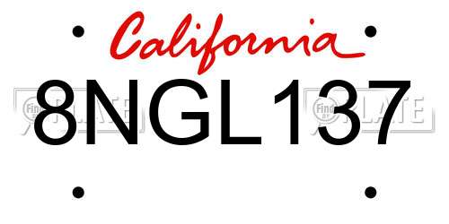 8NGL137 California License Plate