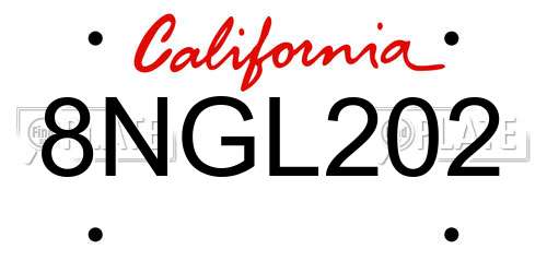 8NGL202 California License Plate