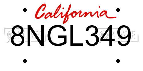 8NGL349 California License Plate