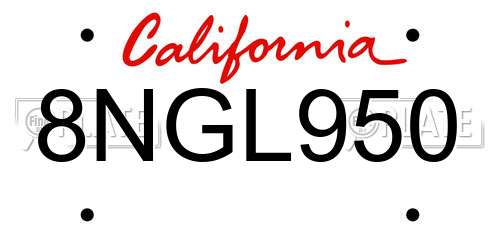 8NGL950 California License Plate