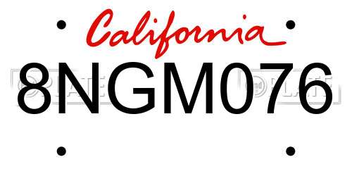 8NGM076 California License Plate