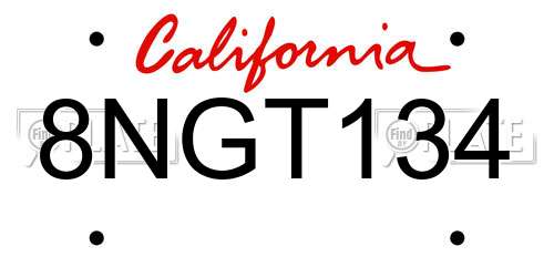 8NGT134 California License Plate