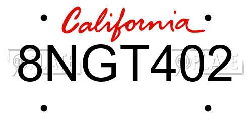 8NGT402 California License Plate
