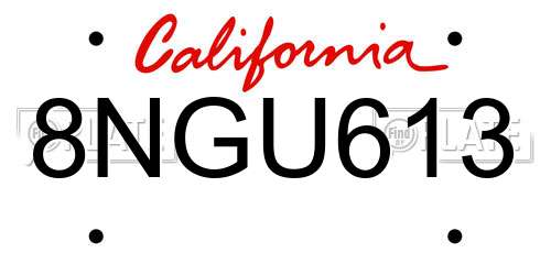 8NGU613 California License Plate