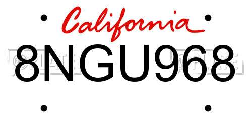 8NGU968 California License Plate
