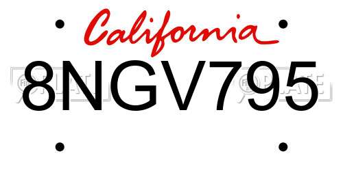 8NGV795 California License Plate