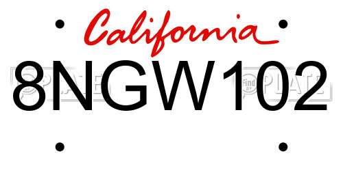 8NGW102 California License Plate