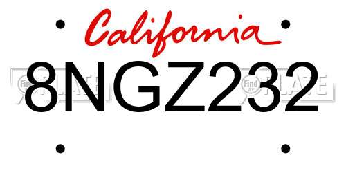 8NGZ232 California License Plate