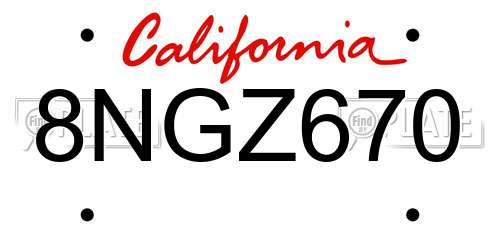 8NGZ670 California License Plate