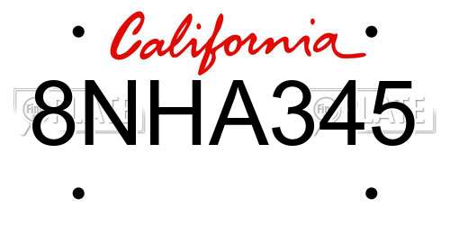 8NHA345 California License Plate