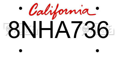 8NHA736 California License Plate