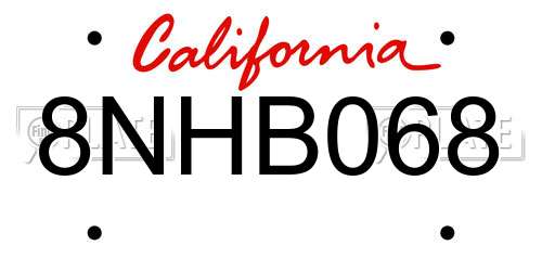 8NHB068 California License Plate