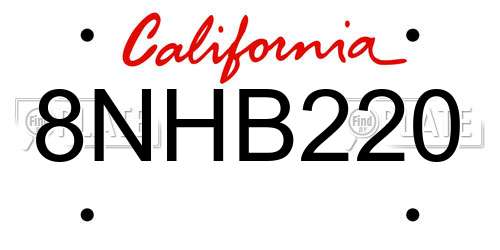 8NHB220 California License Plate