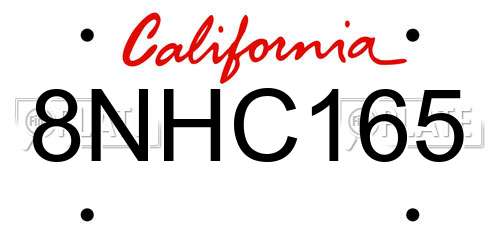 8NHC165 California License Plate
